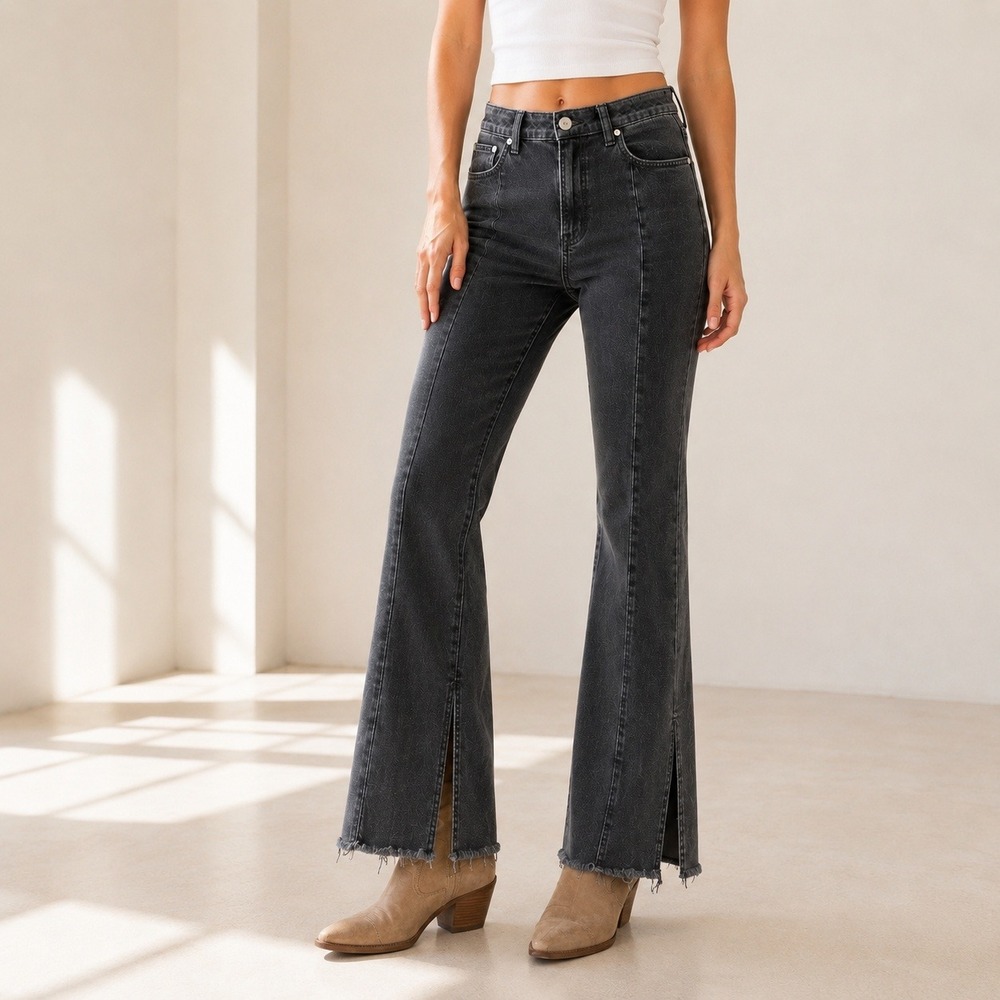 Abercrombie & Fitch Women Skinny Jeans High Rise Front Seam Split Hem Black 27 4